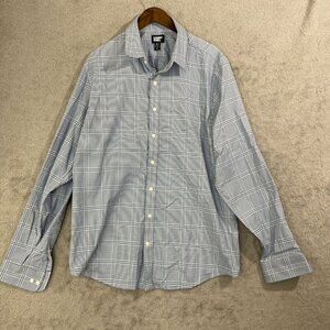 NWOT Lands' End Men's XL  Blue & White Plaid Button-Down Shirt Traditional Fit